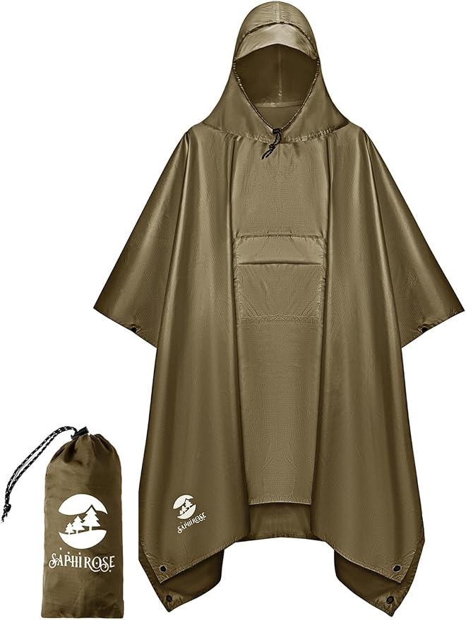 SaphiRose Extra Thick Hooded Rain Poncho Double Layer Waterproof Raincoat Jacket by SaphiRose