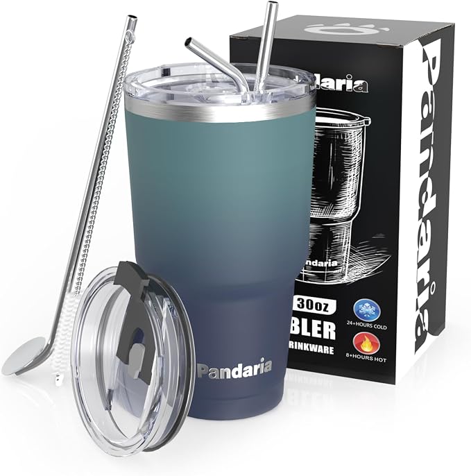 30 oz Tumbler Cup with Lids and Straws, 100% Leak-Proof, Cupholder Friendly by Pandaria