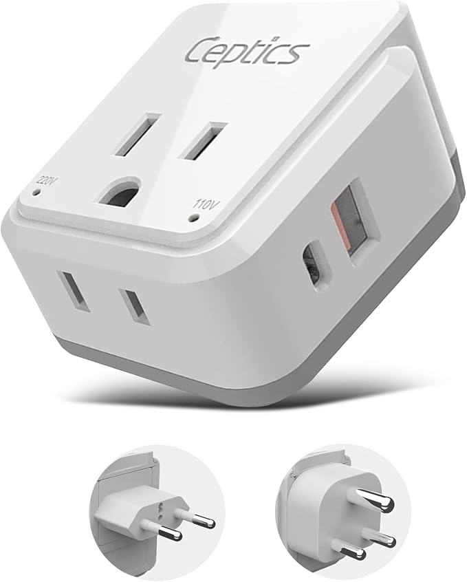 Ceptics India, Maldives Power Plug Adapter Travel Set, 20W PD & QC, Safe Dual by Ceptics