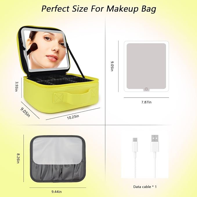 Travel Makeup Bag with LED Mirror Travel Makeup Organizer with 3 Lighted - Image 7