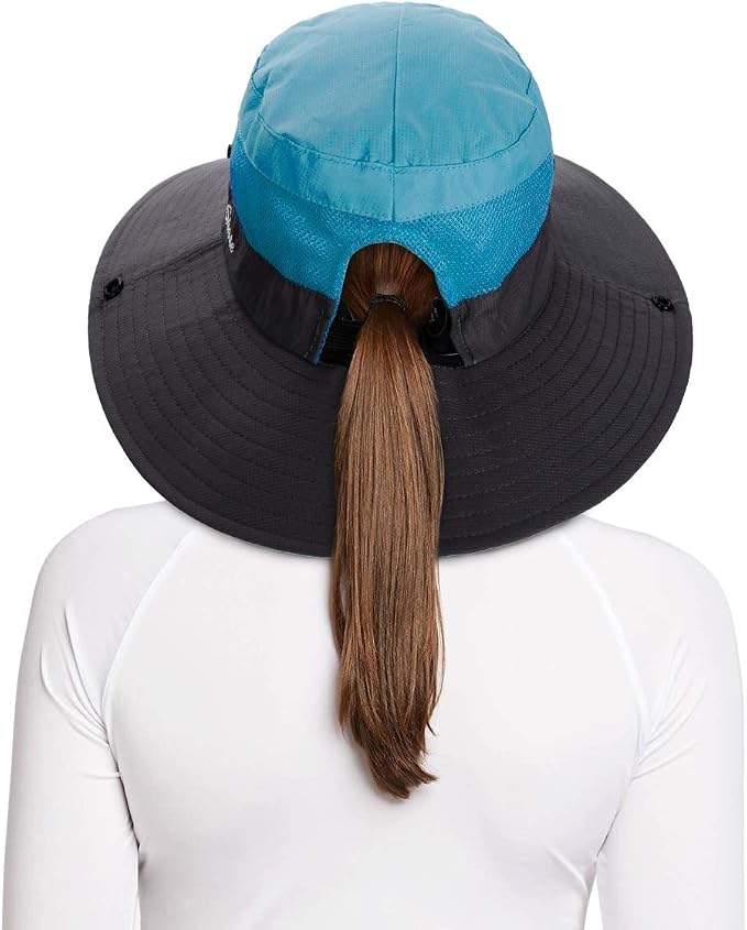Rosoz Ponytail Sun Bucket Hats for Women UV Protection Foldable Mesh Wide Brim - Image 2