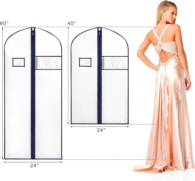 Syeeiex 60'' Garment Bags for Hanging Clothes, Dress Garment Bags for Gowns - Image 7