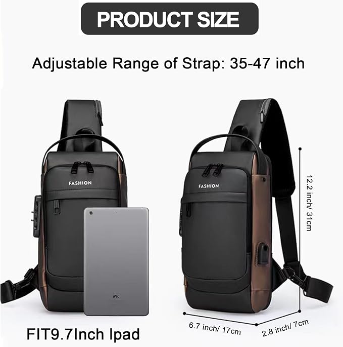 Sling Bag for Men Anti-theft USB Crossbody Shoulder Backpack Purse Waterproof - Image 6