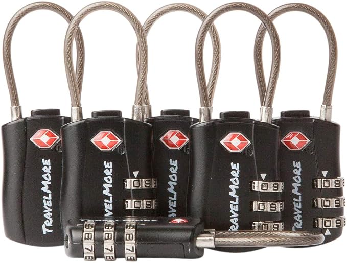 6 Pack TSA Approved Travel Combination Cable Luggage Locks by TravelMore