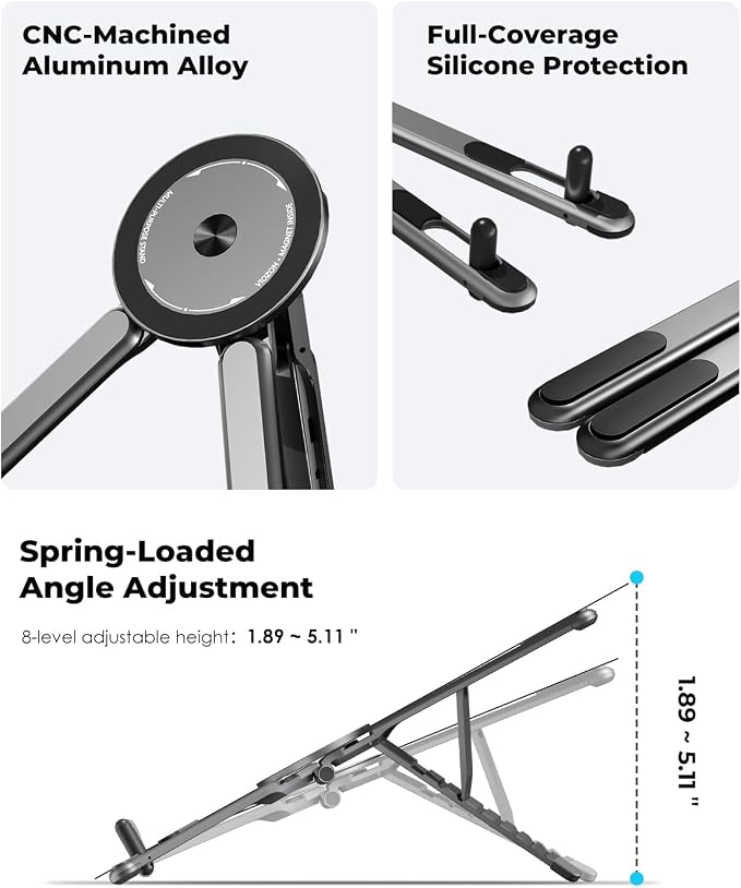 Viozon Portable Laptop Stand for Desk & Travel, Magnetic Phone Holder Tripod - Image 5