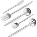 Matte Serving Silverware Set, 5-Piece Round Shared Utensils Set of Stainless by VANVRO