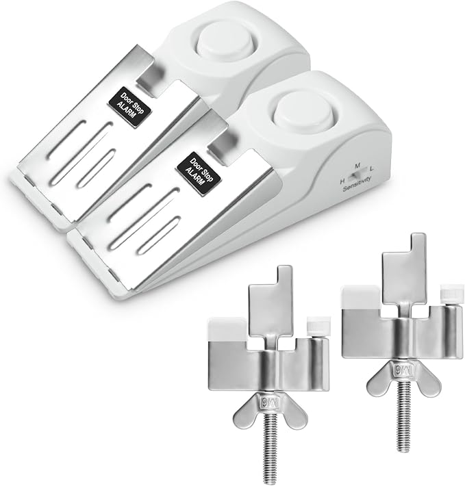 2 Pack 120dB Travel Door Stopper Alarm & Portable Door Lock, 3-Level by DouevoTotalHomeSecurity