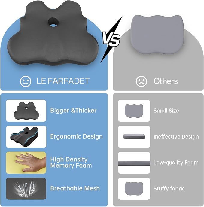 Seat Cushion, X-Large Memory Foam Office Chair Cushion, - Image 6