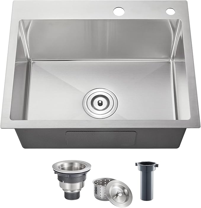 POPFLY 22 Inch Kitchen Sink, 22 x 18 Inch Drop in 18 Gauge Stainless Steel by POPFLY