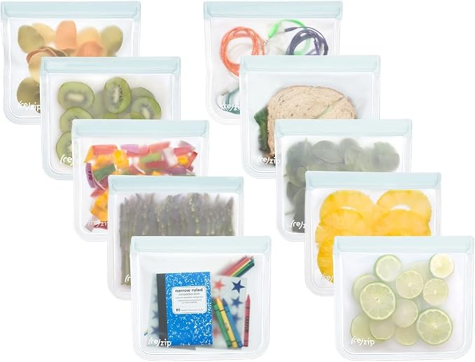 zip 10-Pack Reusable Sandwich Lunch Bags | BPA-Free, Food Grade, Freezer Safe by rezip