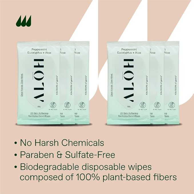 ALŌH Peppermint Eucalyptus Sanitizing Hand Wipes - Image 7