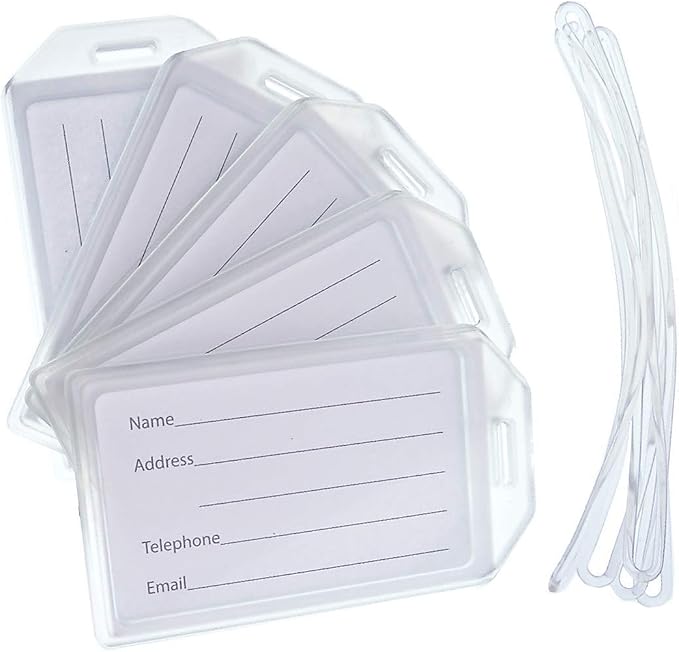 5 Pack - Premium Rigid Airline Luggage Tag Holders - Heavy Duty Hard Plastic by Specialist+ID