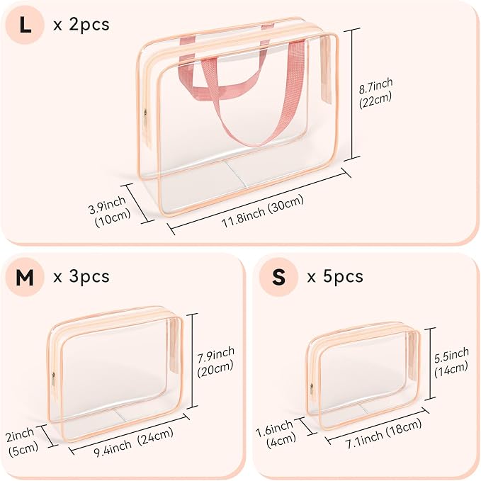 TISRATOK 10 PCS Clear Travel Makeup Toiletry Bag, Plastic PVC Cosmetic TSA - Image 2
