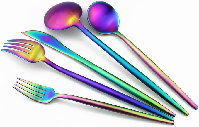 Matte Rainbow Silverware, Gugrida 5-Piece 18/10 Stainless Steel Flatware Set - Image 5