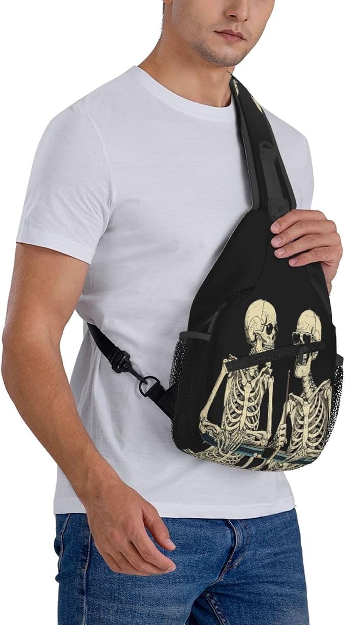 SUPLUCHOM Sling Bag Funny Skeleton Hiking Daypack Crossbody Shoulder Backpack - Image 8