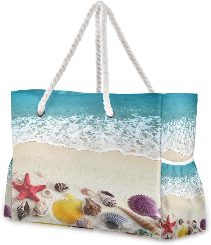 senya Large Beach Bags Totes Canvas Tote Shoulder Bag Soft Wave Water Resistant by senya