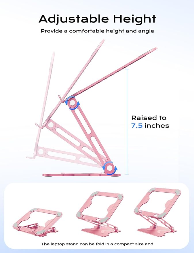 Adjustable Laptop Stand for Desk, Metal Foldable Laptop Riser, Portable Laptop - Image 3