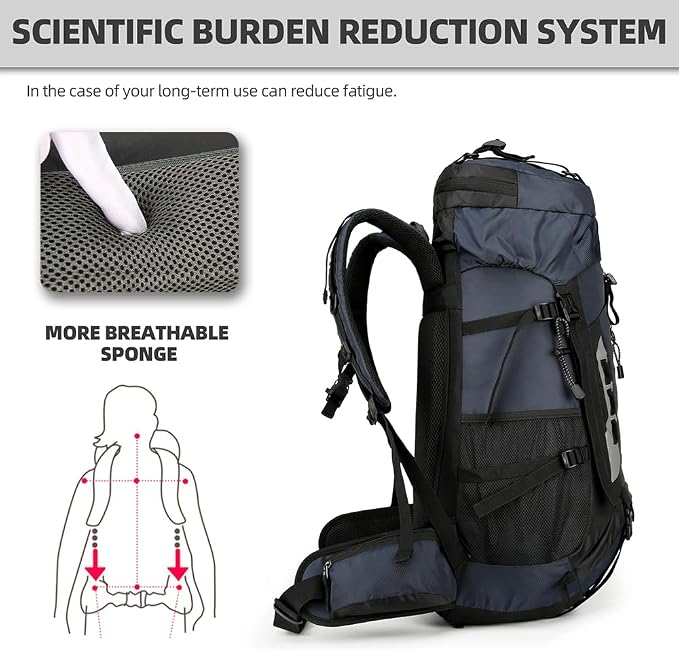 King'sGuard 60L Hiking Backpack Large Waterproof Camping Backpack - Image 2