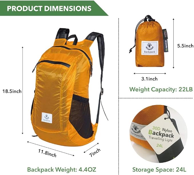 4Monster Hiking Daypack, Water Resistant Lightweight Packable Backpack - Image 3