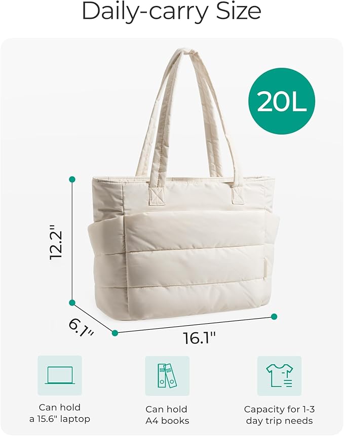 BAGSMART Tote Bag for Women, Lightweight Puffy Tote Bag - Image 2