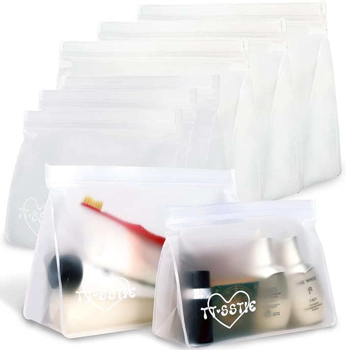 8 Pack Clear Toiletry bags, TSA Approved Quart Size Zipper Bags, PEVA Material by TT%C2%B7SSTIE