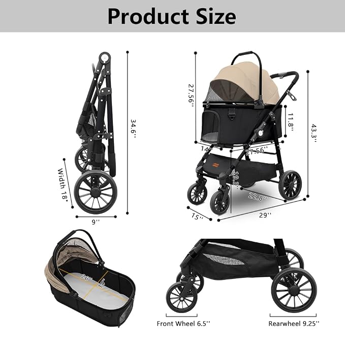 Dog Cat Stroller, Foldable 4 Wheels Dog Stroller - Image 6