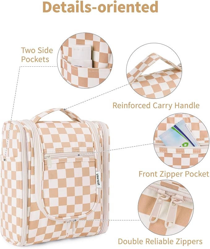 Narwey Small Checkered Hanging Travel Toiletry Bag - Image 7