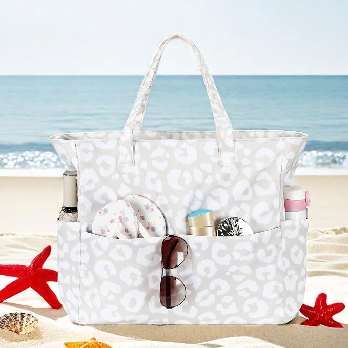 LEDAOU Large Beach Tote Bag Women Waterproof Sandproof Zipper Beach Tote Bag - Image 2