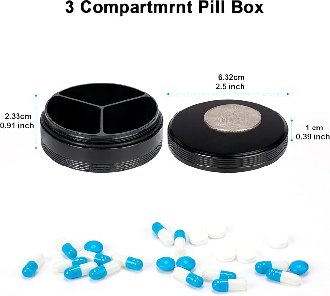 Metal Pill Case 3 Compartment - Image 2