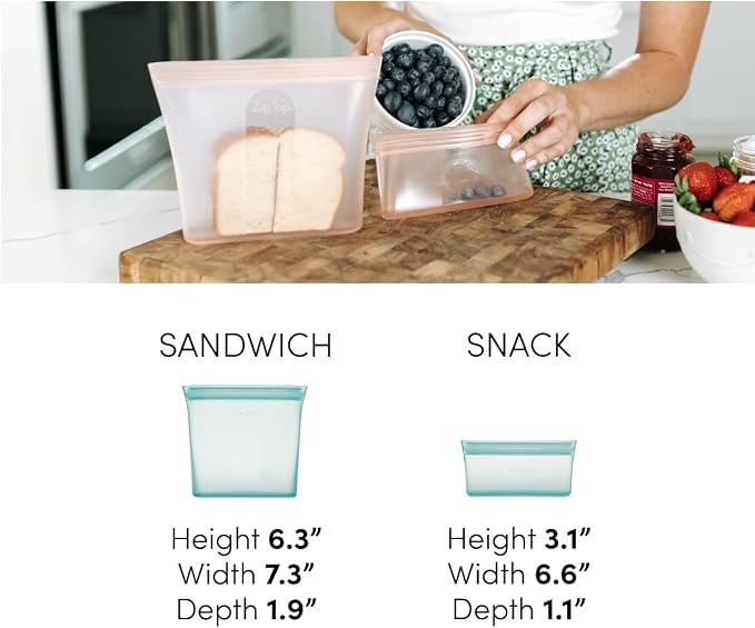 Zip Top Reusable Food Storage Bags | 3 Bag Set | Silicone Meal Prep Container | - Image 2