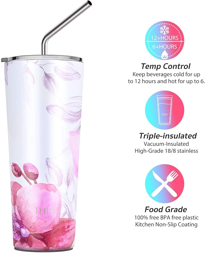 THILY Tumbler Stainless Steel Coffee Cup 26 oz Triple-Insulated Travel Mug - Image 3