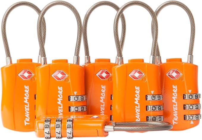 6 Pack TSA Approved Travel Combination Cable Luggage Locks by TravelMore