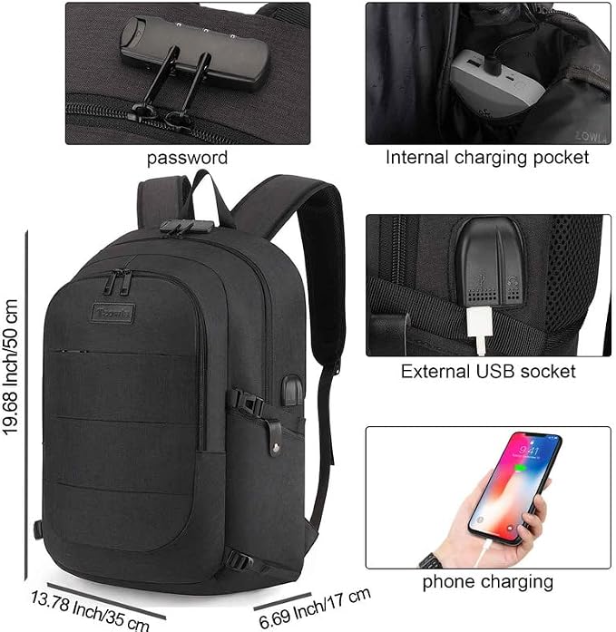 Tzowla Travel Laptop Backpack Water Resistant Anti-Theft Bag - Image 2