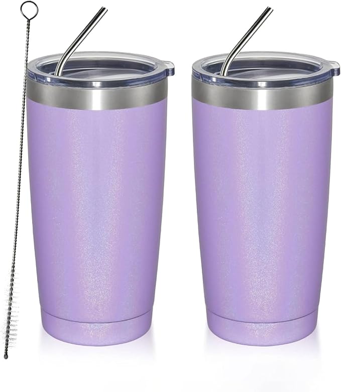 MEWAY 20oz Tumbler 2 Pack Double Wall Vacuum Insulated Travel Glitter Mug Bulk by MEWAY