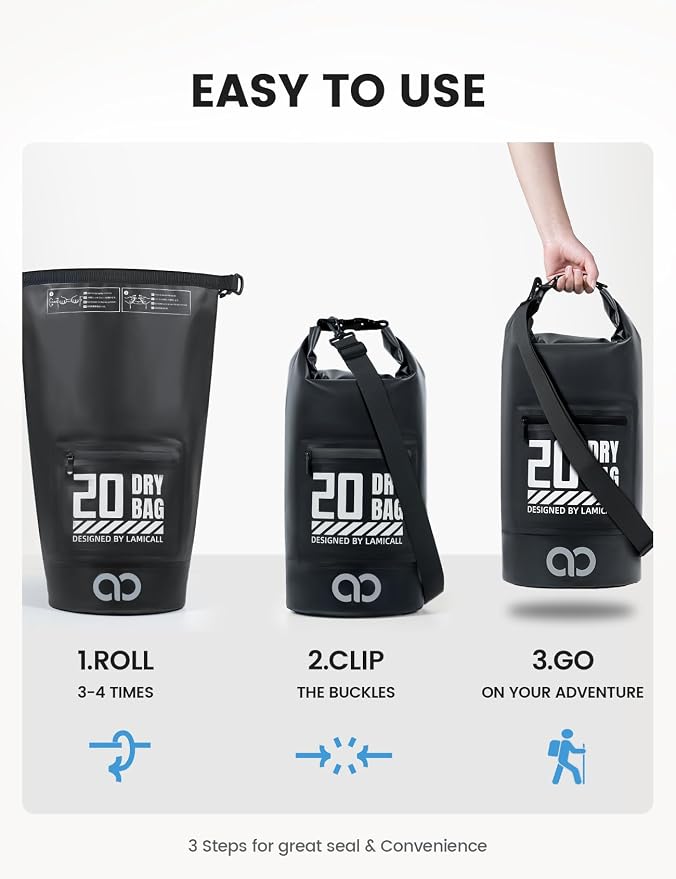 Lamicall Dry Bag Waterproof Backpack - 5L/10L/20L/30L/40L Roll Top Waterproof - Image 6