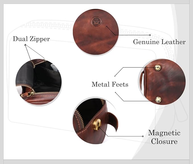 10" Premium Leather Toiletry Travel Pouch - Image 3