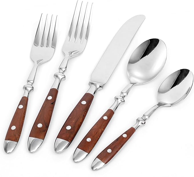 20-Piece Silverware Set for 4, High-end Everyday Flatware Set, Wood Grain Color by BeSunGloryForever