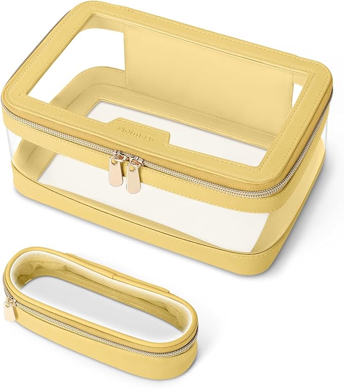 Travel Clear Makeup Bag with Makeup Brush Bag, Leather Makeup Case Toiletry Bag by Soimeat