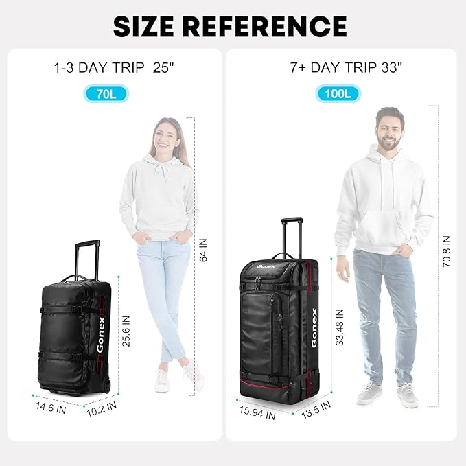 Gonex Rolling Duffle Bag with Wheels, 100L Water Repellent Large Wheeled Travel - Image 2