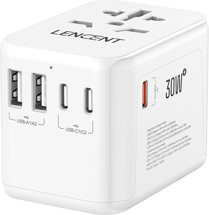 LENCENT Universal Travel Adapter, GaN III 30W International Charger by LENCENT
