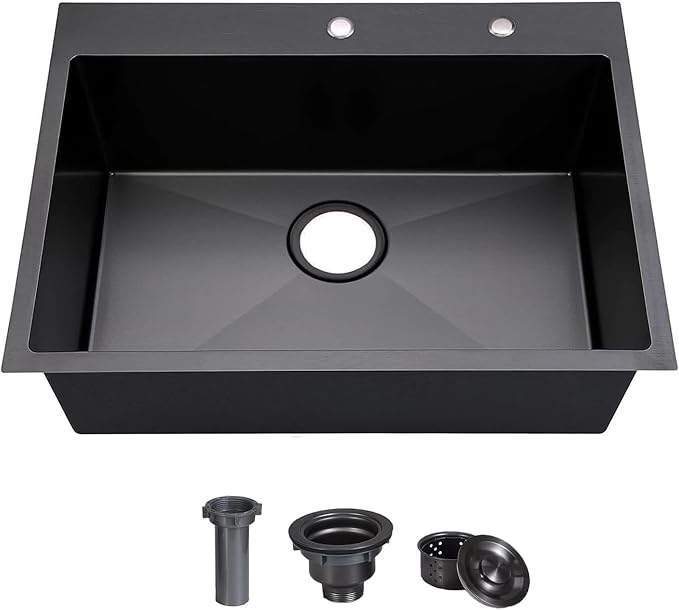 COMLLEN 33"x22"x9" Black Drop In Kitchen Sink, Top Mount SUS304 Stainless Steel by Comllen