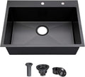 COMLLEN 33"x22"x9" Black Drop In Kitchen Sink, Top Mount SUS304 Stainless Steel by Comllen