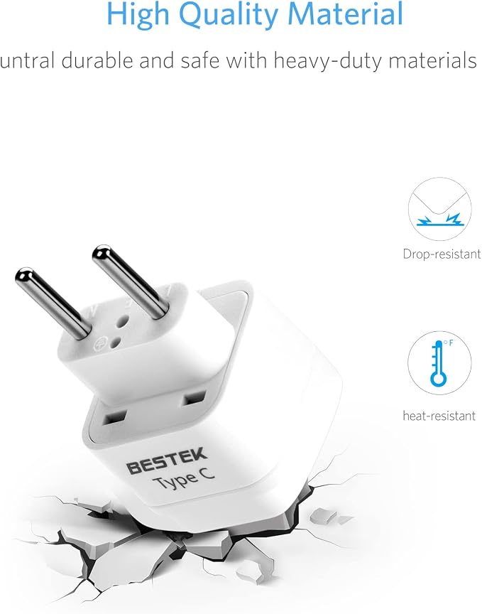 BESTEK European Travel Plug, Grounded Universal Power Plug - Image 3