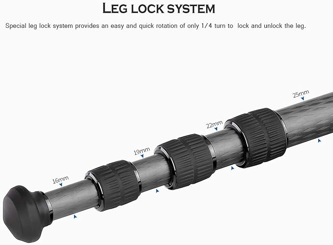 Leofoto Professional Camera Tripod, 4 Leg Sections, 360° Ball Head, Max Load - Image 3