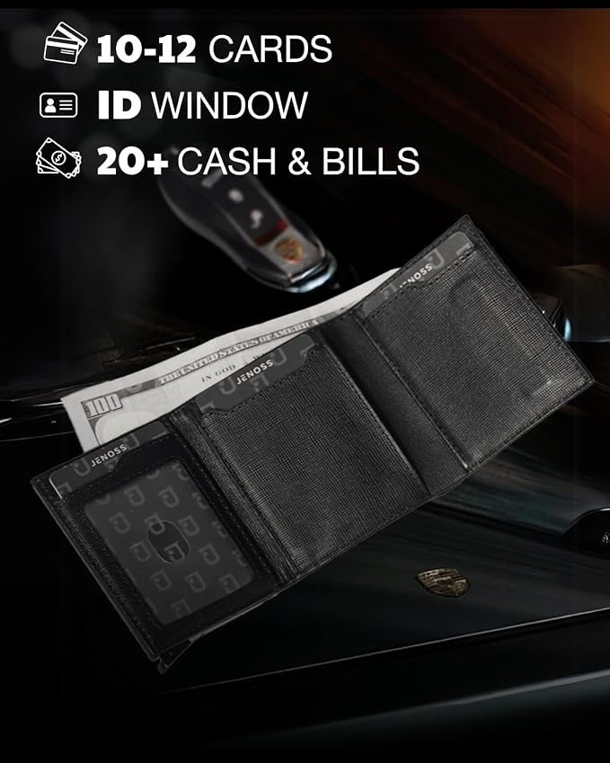 Jenoss Smart Wallet For Men: Full Grain Leather, Handcrafted, Slide Metal Pop - Image 5