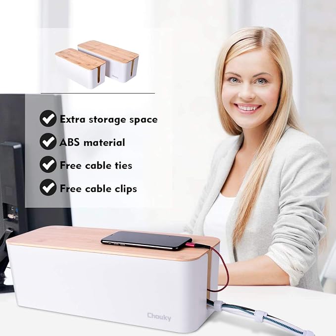 2 Pack Large Cable Management Box – Wooden Style Cord Organizer and Cover - Image 4
