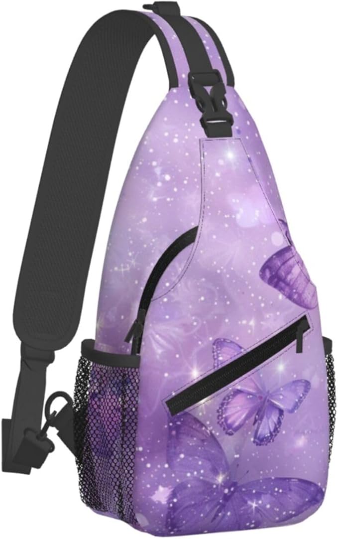 SUPLUCHOM Sling Bag Butterfly Purple Pastel Hiking Daypack Crossbody Shoulder by SUPLUCHOM