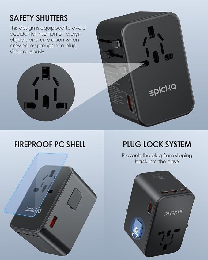 EPICKA Universal Travel Adapter, GaN 75W International Plug Adapter - Image 7