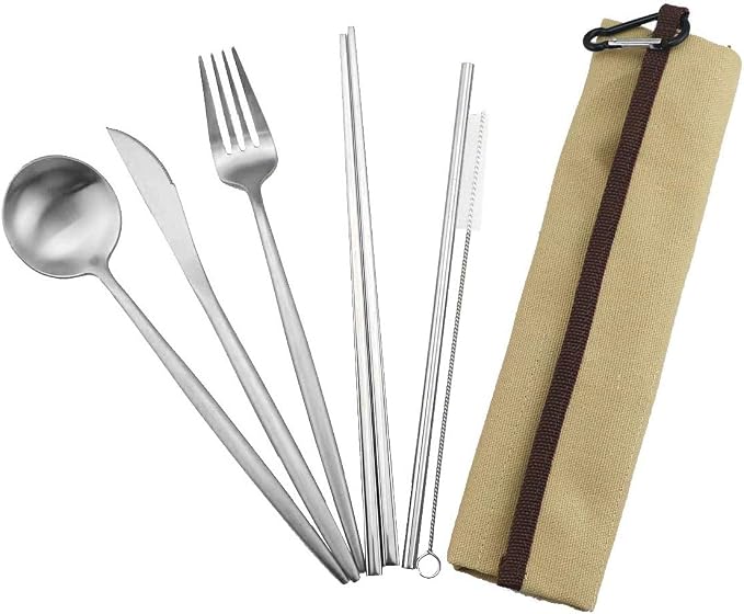Gugrida Reusable Travel Utensils, 7 Pieces Portable 18/10 Stainless Steel by Gugrida