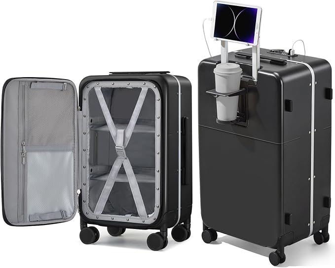 Hanke 28 Inch Luggage with Cup Holder and Charge, Top Opening Hard Shell by Hanke